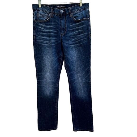 Retrofit Jeans Men's Size 32 X 34 Dark Blue Denim Washed Straight Leg Whiskered - Picture 1 of 15